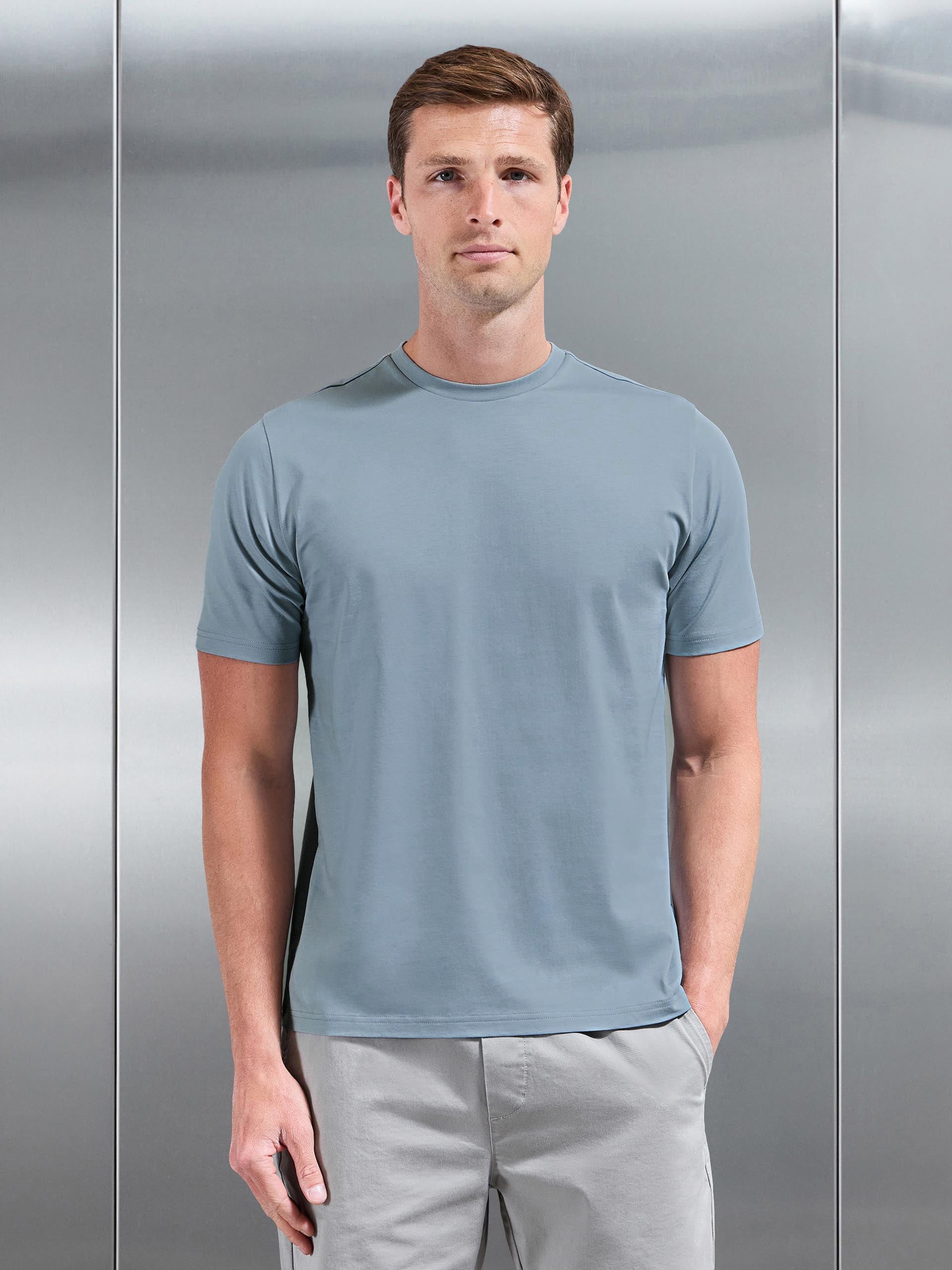 Mercerised Cotton T-Shirt in Light Blue